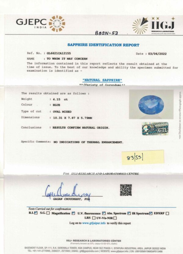 4.15 carats Blue Sapphire (4.25 ratti Neelam) - Image 8