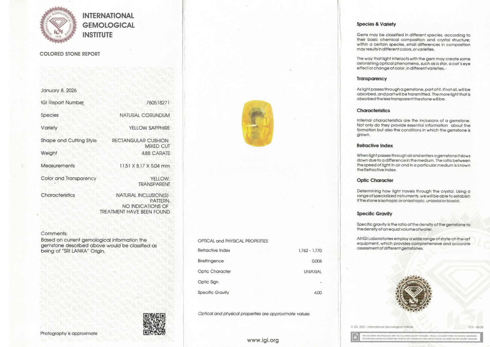 760518271 4.88 carats Yellow Sapphire ( 5.25 ratti ) - Image 1