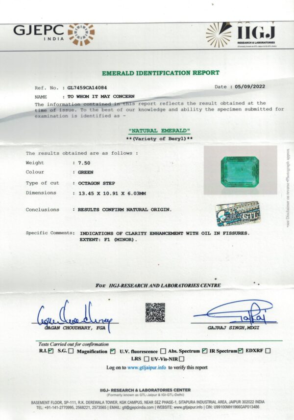 7.5 carats Emerald (8.25 ratti) - Image 6