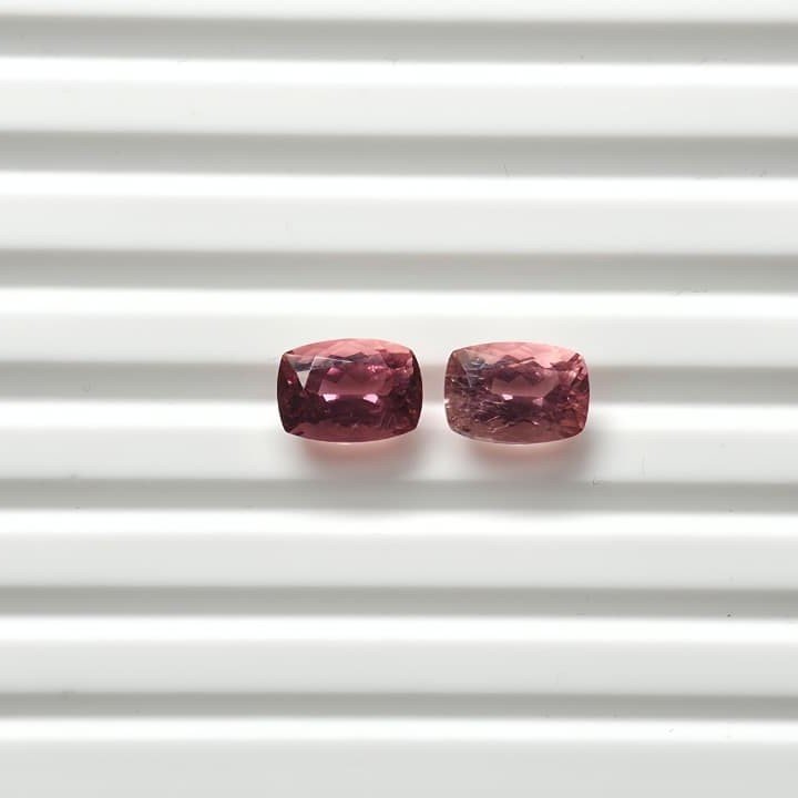 MTPair-10_2 Natural Pink Cushion Mixed Tourmalines Pair – 3.23 ct & 3.02 ct - Image 1