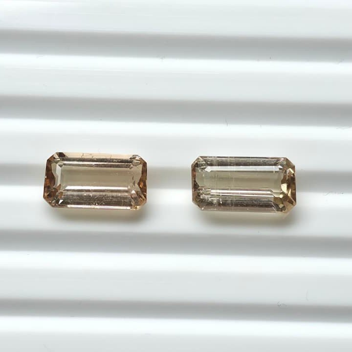 MTPair-11_2 Natural Peach Octagon Mixed Tourmalines Pair – 4.15 ct & 3.66 ct - Image 1