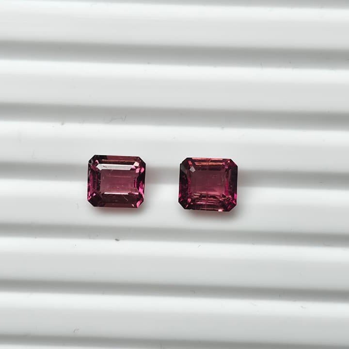 MTPair-21_2 Natural Pink Square Octagons Mixed Tourmalines Pair – 2.40 ct & 1.89 ct - Image 1
