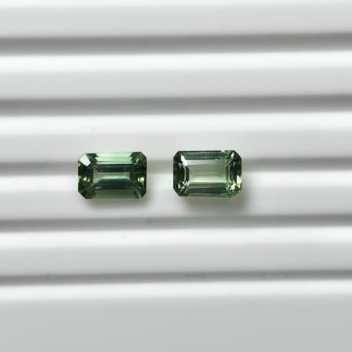 MTPair-24_2 Natural Green Octagon Mixed Tourmalines Pair – 2.38 ct & 1.93 ct - Image 1
