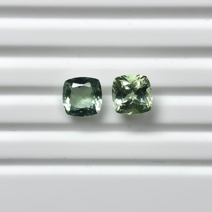 MTPair-28_2 Natural Green Square Cushion Mixed Tourmalines Pair – 2.05 ct & 2.75 ct - Image 1