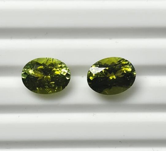 MTPair-35_2 Natural Green oval Mixed Tourmalines Pair – 2.72 ct & 3.01 ct - Image 1