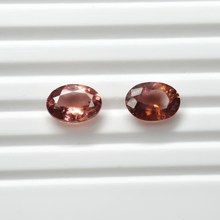 MTPair-3_2 Natural Peach oval Mixed Tourmalines Pair – 3.04 ct & 2.85 ct - Image 1