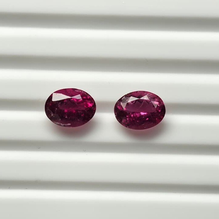 MTPair-44_2 Natural Pink oval Mixed Tourmalines Pair – 2.16 ct & 1.89 ct - Image 1