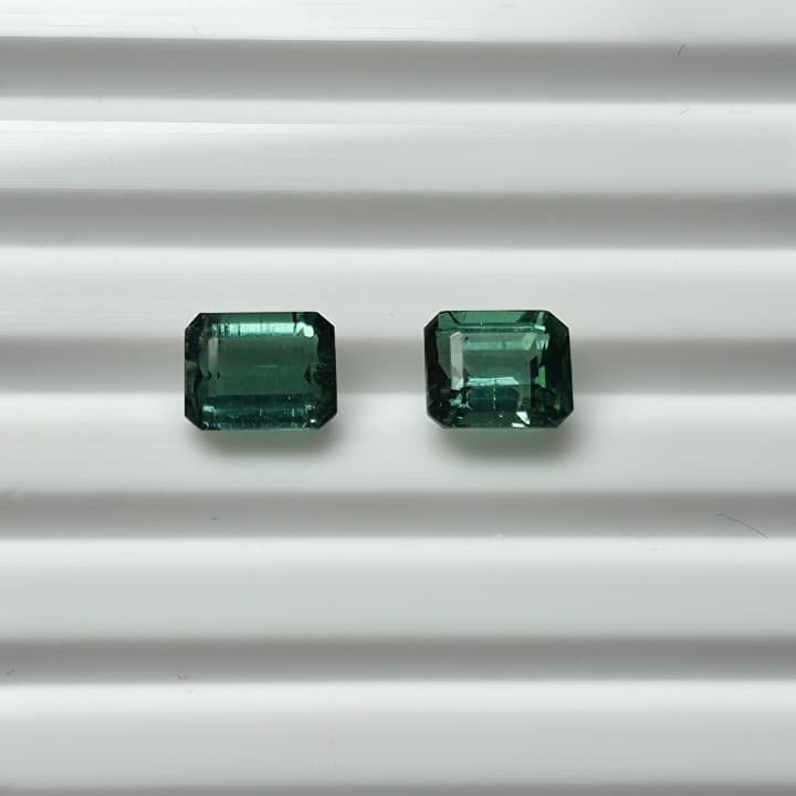 MTPair-48_2 Natural Green Octagon Mixed Tourmalines Pair – 1.71 ct & 1.78 ct - Image 1