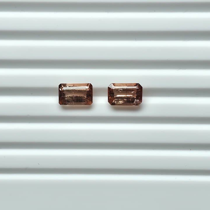 MTPair-9_2 Natural Peach Octagon Mixed Tourmalines Pair – 2.23 ct & 2.25 ct - Image 1